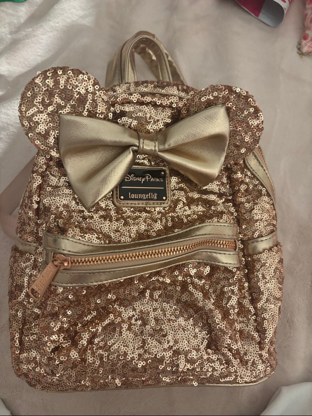 Disney x Loungefly Rose Gold Sequin Minnie Mini Backpack